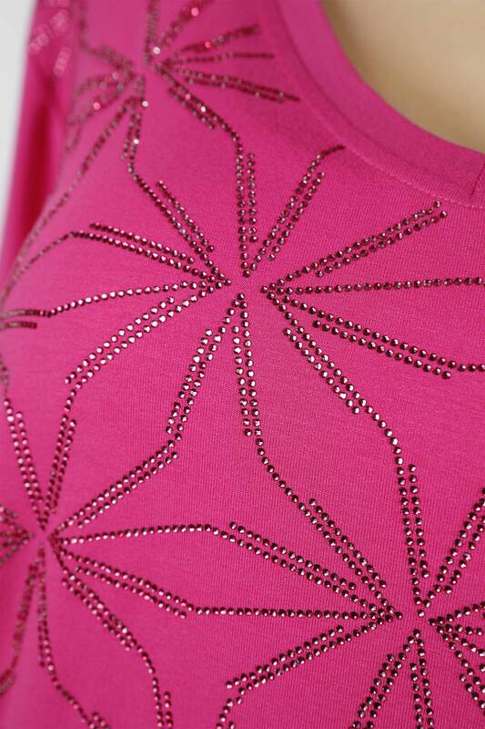 Рубашка женская оптом с цветочным узором и разрезом - 77925 | КАZЕЕ
