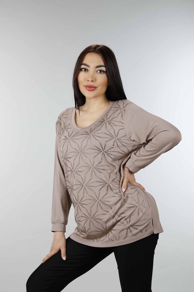 Рубашка женская оптом с цветочным узором и разрезом - 77925 | КАZЕЕ - Thumbnail