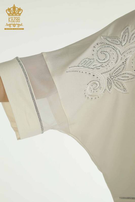 Женская блузка оптом из тюля с деталями экрю - 79051 | КАZЕЕ