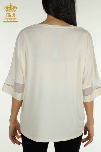 Женская блузка оптом из тюля с деталями экрю - 79051 | КАZЕЕ - Thumbnail