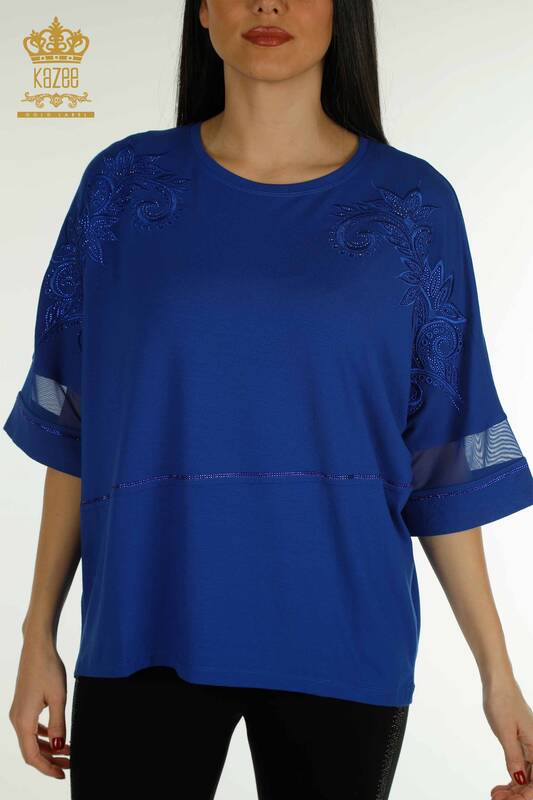 Женская блузка из тюля оптом электрик - 79051 | КАZЕЕ