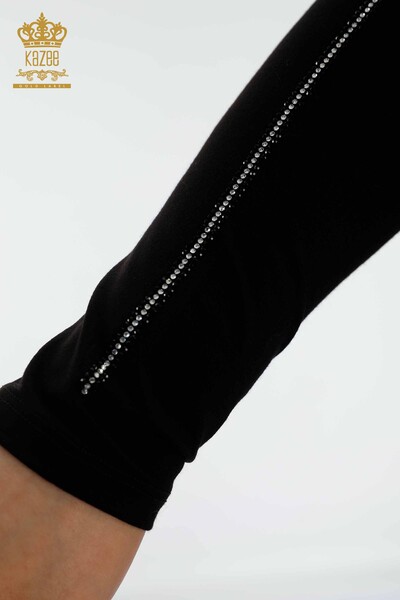 Оптовая Женская Блузка Вышитая Камнем Круглый Вырез Черный - 79000 | КАZEE - Thumbnail