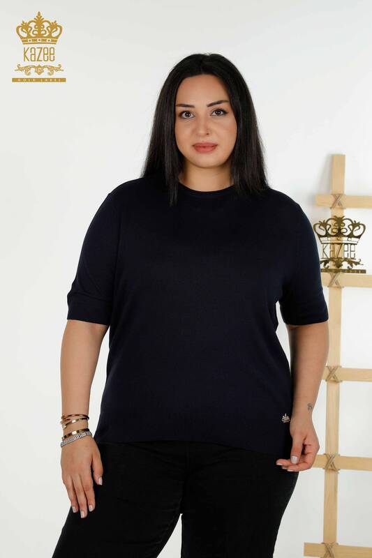 Оптовая продажа женского трикотажного свитера американской модели темно-синего цвета - 30443 | КАZEE