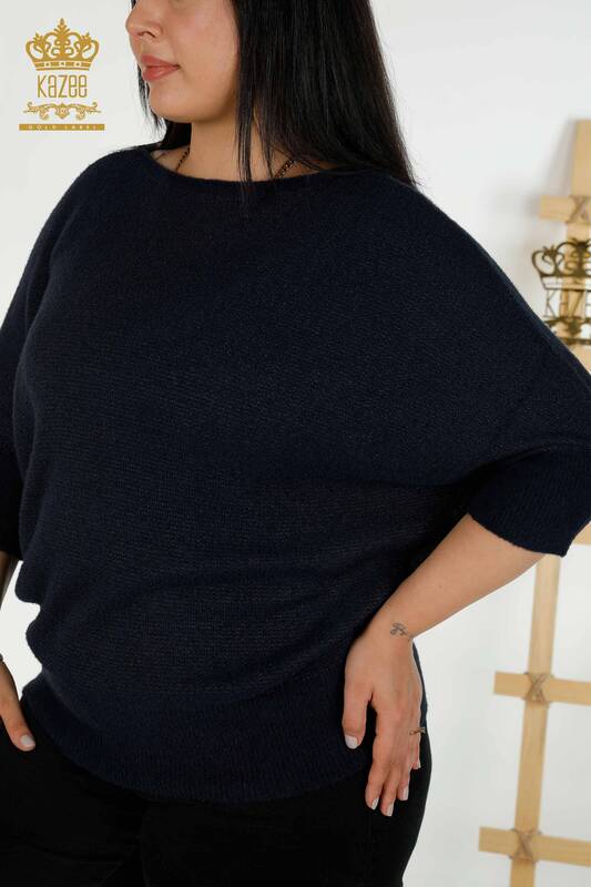 Женский вязаный свитер оптом из ангоры темно-синий - 30293 | КАZEE
