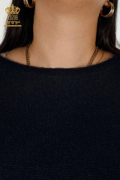 Женский вязаный свитер оптом из ангоры темно-синий - 30293 | КАZEE - Thumbnail (2)