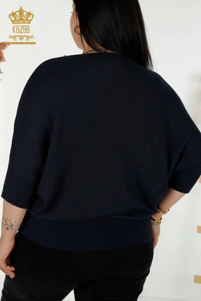 Женский вязаный свитер оптом из ангоры темно-синий - 30293 | КАZEE - Thumbnail