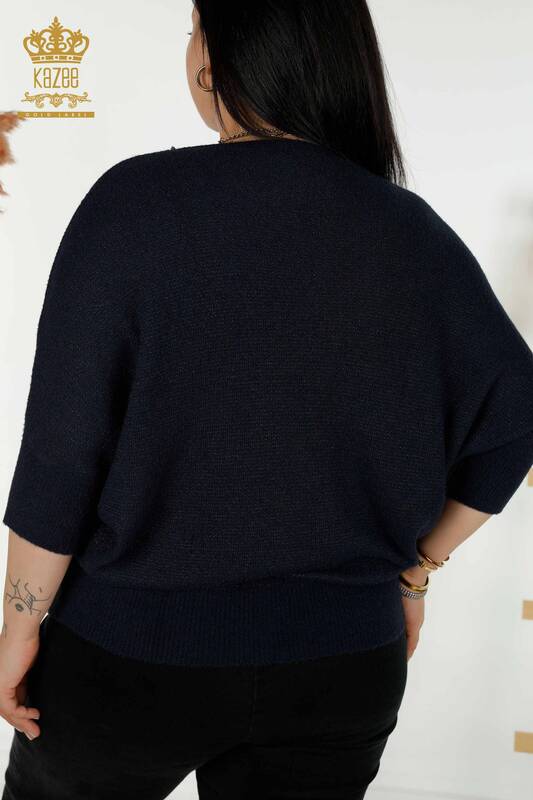 Женский вязаный свитер оптом из ангоры темно-синий - 30293 | КАZEE