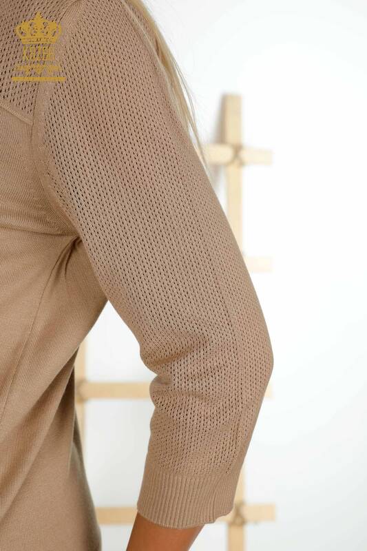 Женский вязаный свитер оптом с логотипом бежевого цвета - 30258 | КАZEE
