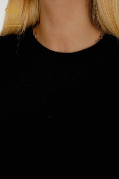 Женский вязаный свитер оптом черный с базовым логотипом - 30258 | КАZEE - Thumbnail