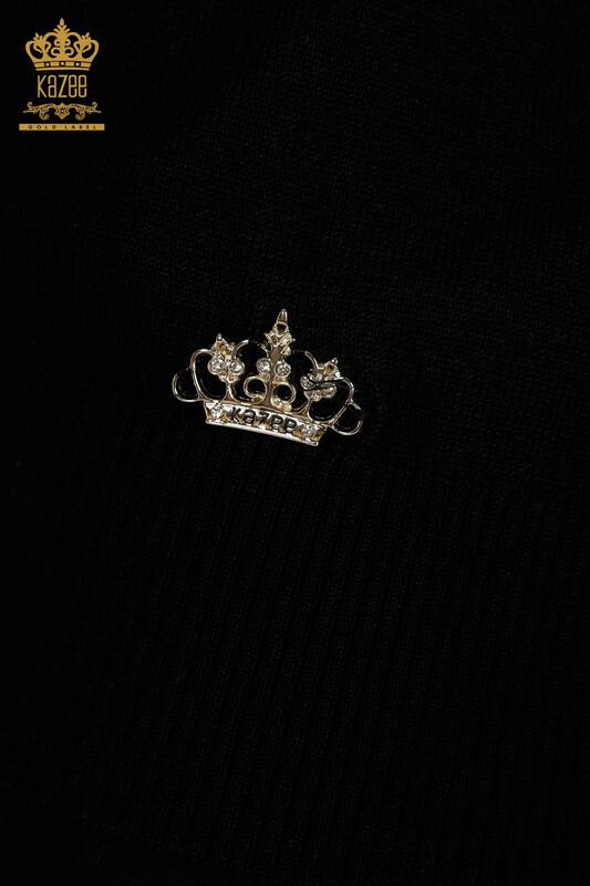 Женский вязаный свитер оптом черный с базовым логотипом - 30258 | КАZEE
