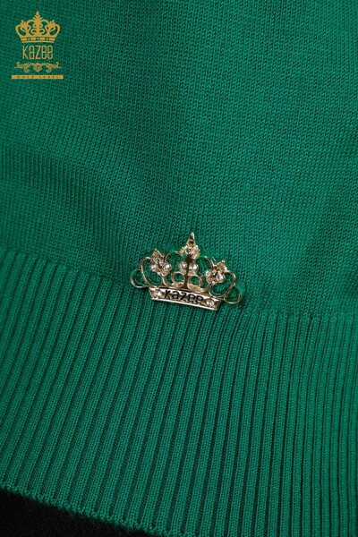 Женский вязаный свитер оптом зеленый с базовым логотипом - 30258 | КАZEE - Thumbnail