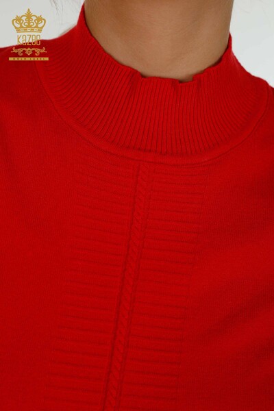 Женский трикотаж оптом, базовый свитер с коротким рукавом, красный - 30334 | КAZEE - Thumbnail