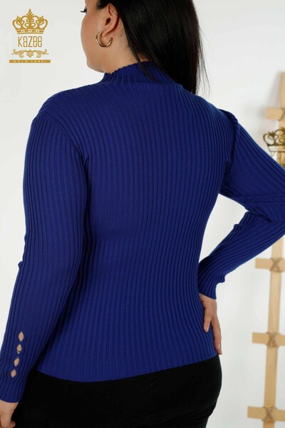 Женский вязаный свитер оптом с дырочками Электрический цвет - 30395 | КАZEE - Thumbnail