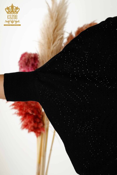 Женский вязаный свитер оптом с вышивкой камнями черный - 16797 | КАZЕЕ - Thumbnail