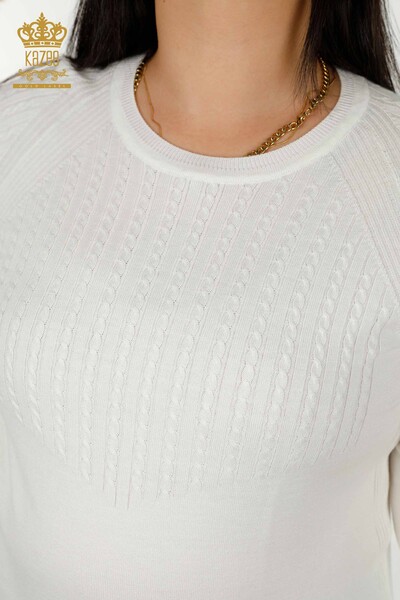 Женский вязаный свитер оптом с вышивкой камнями экрю - 30104 | КАZEE - Thumbnail
