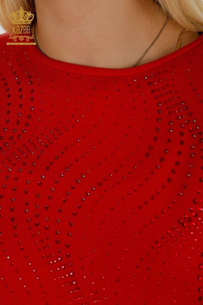 Женский вязаный свитер оптом с вышивкой камнями красный - 16797 | КАZЕЕ - Thumbnail