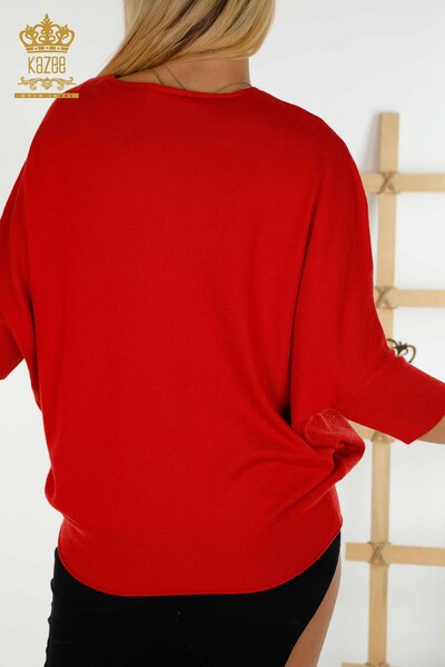 Женский вязаный свитер оптом с вышивкой камнями красный - 16797 | КАZЕЕ - Thumbnail