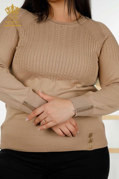 Женский вязаный свитер из норки с каменной вышивкой оптом - 30104 | КАZEE - 5