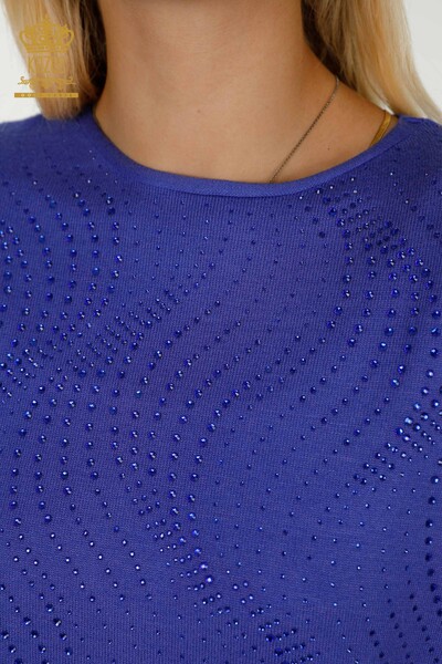 Женский вязаный свитер оптом Сакс с вышивкой камнями - 16797 | КАZЕЕ - Thumbnail (2)