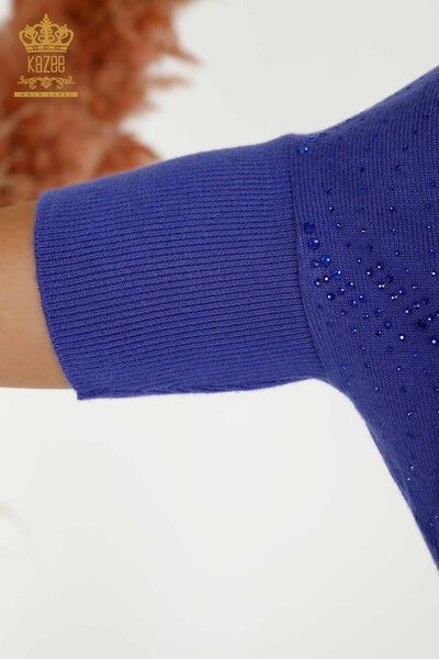 Женский вязаный свитер оптом Сакс с вышивкой камнями - 16797 | КАZЕЕ - Thumbnail