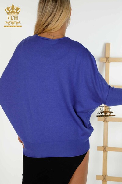 Женский вязаный свитер оптом Сакс с вышивкой камнями - 16797 | КАZЕЕ - Thumbnail
