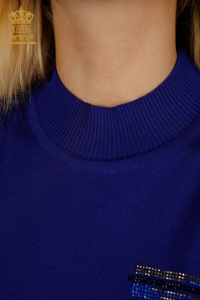 Женский вязаный свитер оптом Сакс с вышивкой камнями - 30491 | КАZEE - Thumbnail