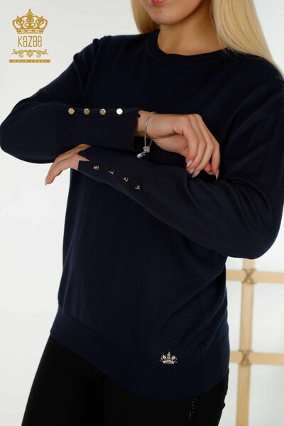 Женский свитер с круглым вырезом оптом, темно-синий - 30508 | Кazee - Thumbnail