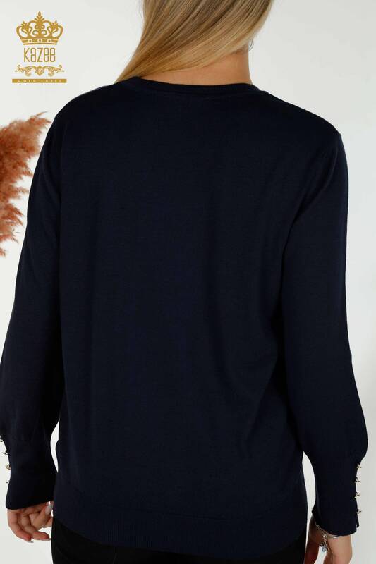 Женский свитер с круглым вырезом оптом, темно-синий - 30508 | Кazee