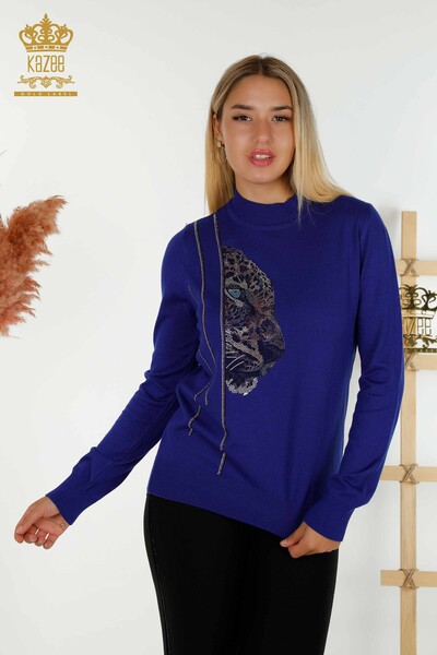 Женские трикотажные свитера сакс с леопардовым узором оптом - 16872 | КАZEE