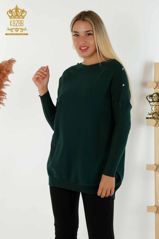 Оптовая продажа женского трикотажного свитера с плечами, темно-зеленого цвета - 30192 | КАZEE