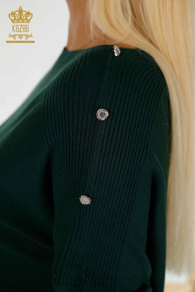 Оптовая продажа женского трикотажного свитера с плечами, темно-зеленого цвета - 30192 | КАZEE - Thumbnail