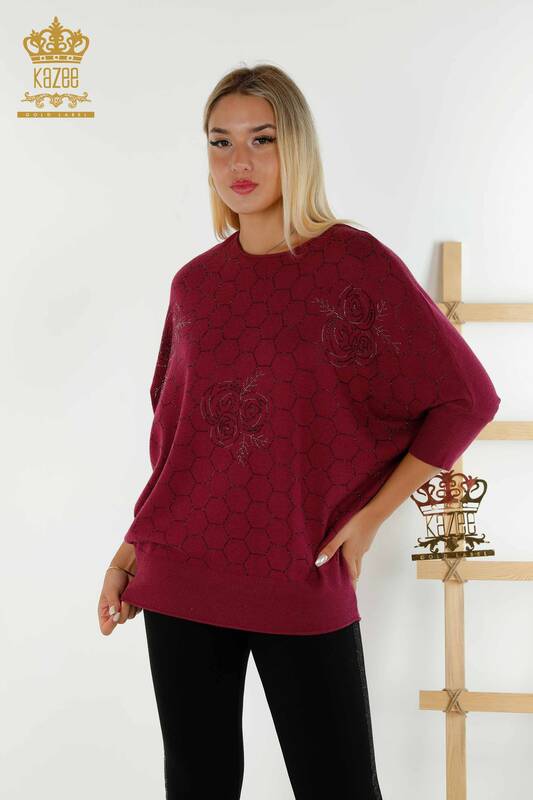 Оптовая продажа женского трикотажного свитера с коротким рукавом фиолетового цвета - 16803 | КАZЕЕ