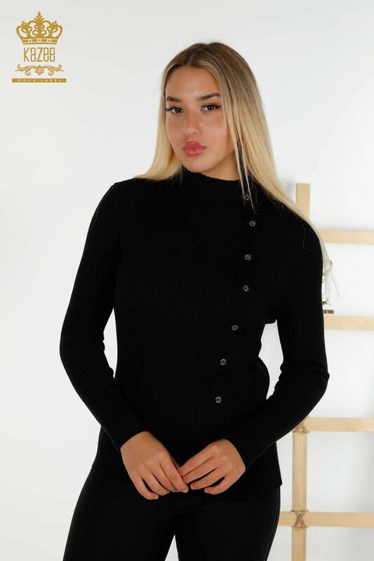 Пуговицы для женского трикотажного свитера черного цвета оптом - 30394 | КАZEE