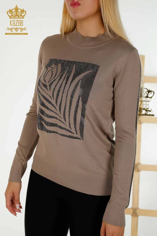 Женский вязаный свитер из норки с розовым узором оптом - 30448 | КАZEE