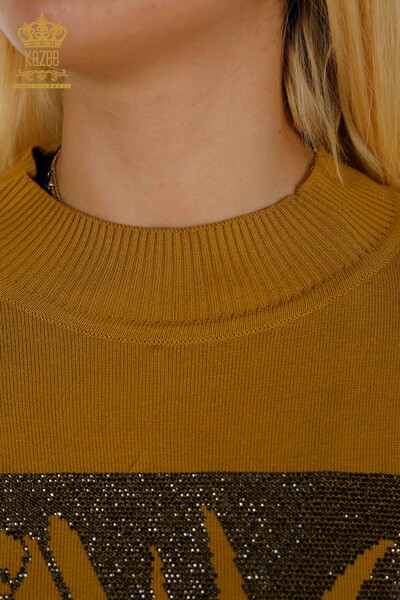 Женский вязаный свитер оптом с шафрановым рисунком розы - 30448 | КАZEE - Thumbnail