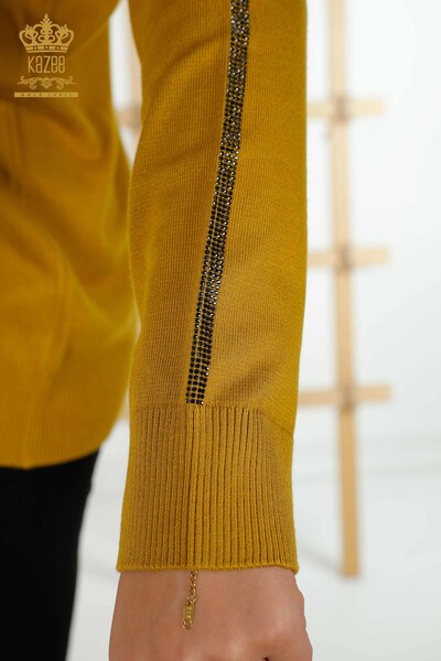 Женский вязаный свитер оптом с шафрановым рисунком розы - 30448 | КАZEE - Thumbnail