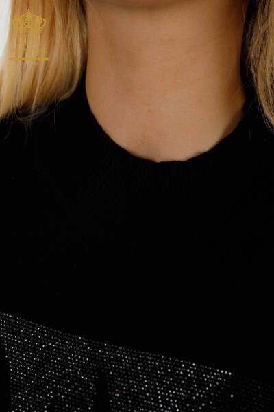 Женский вязаный свитер оптом с розовым узором черный - 30448 | КАZEE - Thumbnail