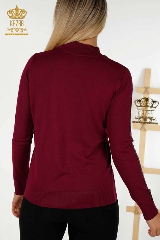 Женский вязаный свитер оптом с розовым узором фиолетовый - 30448 | КАZEE