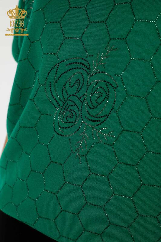Женский трикотаж оптом, зеленый свитер с коротким рукавом - 16803 | КАZEE