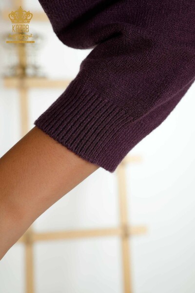 Оптовая продажа женского трикотажного свитера с ткаными рукавами-воздушными шарами, фиолетовый - 30340 | КАZEE - Thumbnail