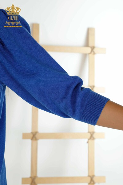 Оптовая продажа женского трикотажного свитера с ткаными рукавами-воздушными шарами электрический цвет - 30340 | КАZEE - Thumbnail