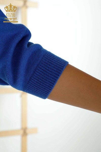 Оптовая продажа женского трикотажного свитера с ткаными рукавами-воздушными шарами электрический цвет - 30340 | КАZEE - Thumbnail