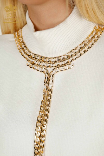 Женский вязаный свитер с цепочкой цвета экрю оптом - 30270 | КАZEE - Thumbnail