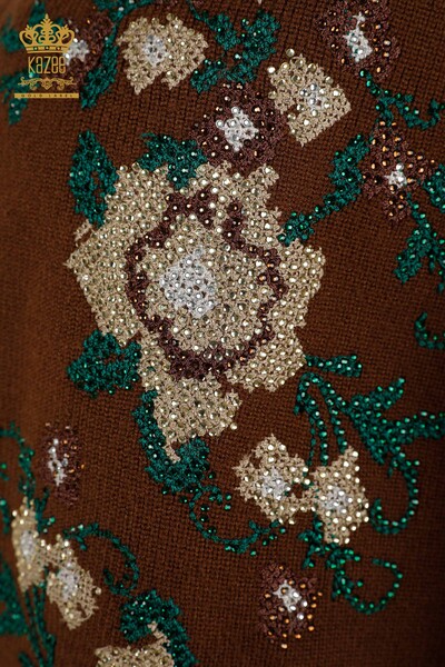 Женский жилет с цветочной вышивкой коричневый оптом - 30644 | КАZEE - Thumbnail