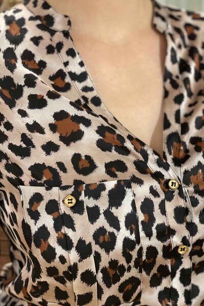 Женская рубашка оптом с атласным леопардовым узором - 17210 | КАZЕЕ - Thumbnail (2)