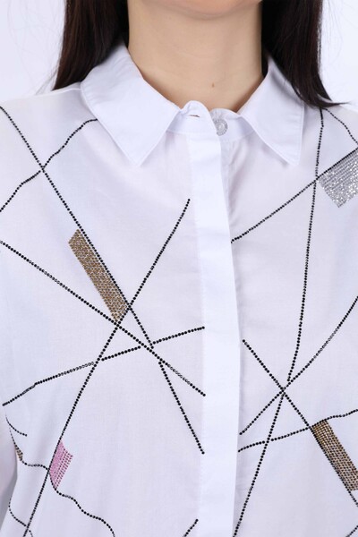 Рубашка женская оптом цветная полосатая с вышивкой камнем - 20065 | КАZЕЕ - Thumbnail