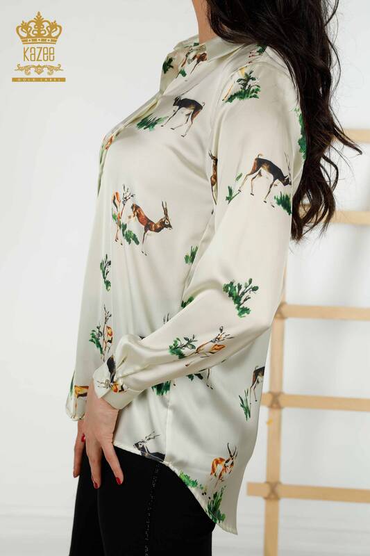 Женская рубашка оптом Атласная фигурка животного - 17102 | КАZEE