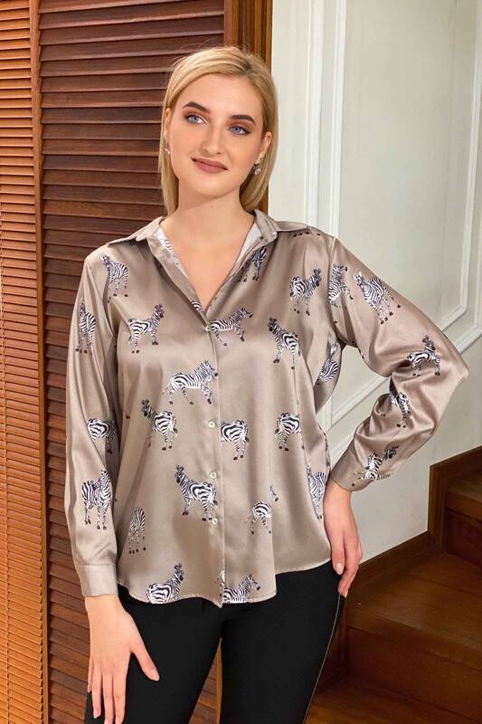 Женская рубашка оптом с атласным рисунком под зебру - 17193 | КАZEE