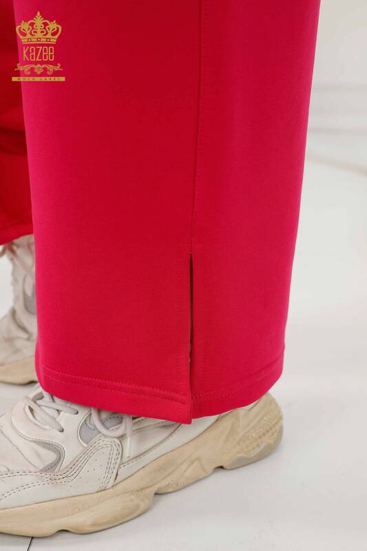 оптом женский спортивный костюм с коротким рукавом и карманом цвета фуксии - 17548 | КАZEE