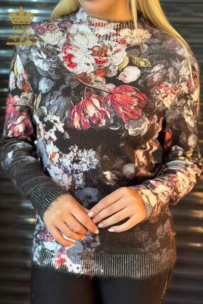 Женский свитер оптом Ангорский хрустальный камень с вышивкой Черный - 18997 | КАZЕЕ - Thumbnail